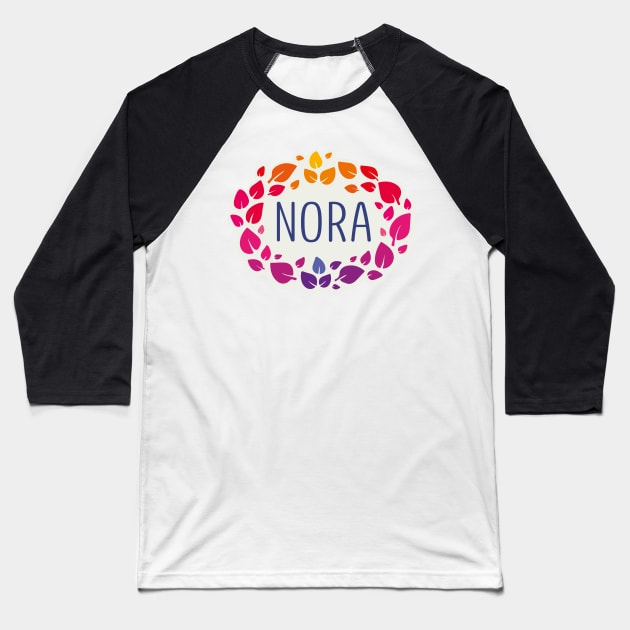 Nora name with colorful leaves Baseball T-Shirt by WildMeART
